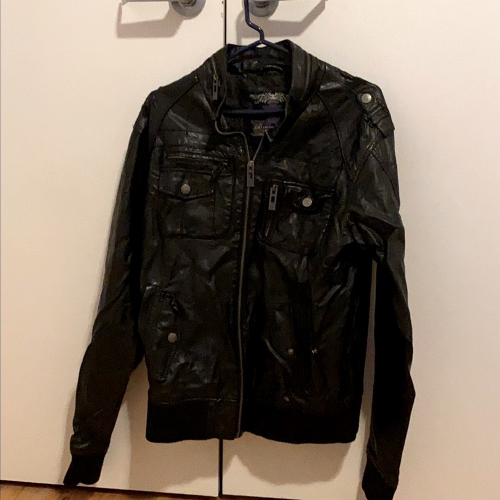Faux leather bomber jacket